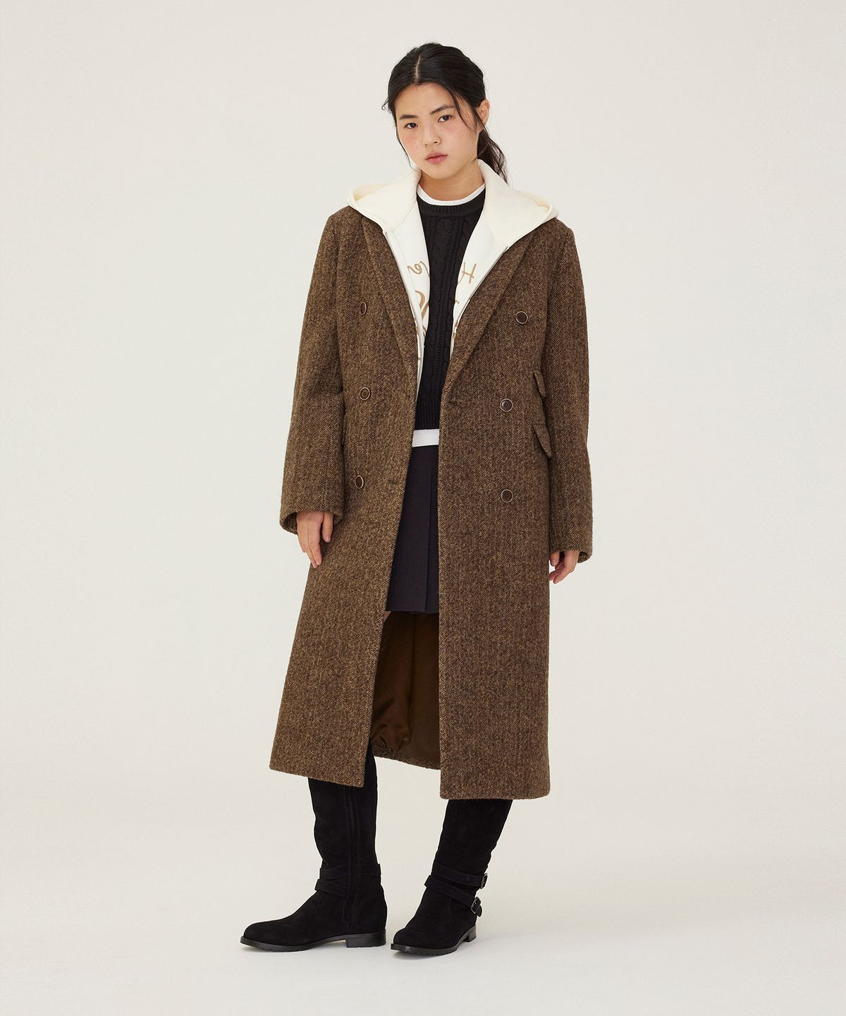 커버낫 우먼(COVERNAT WOMAN) 우먼 더블 롱 코트 Brown