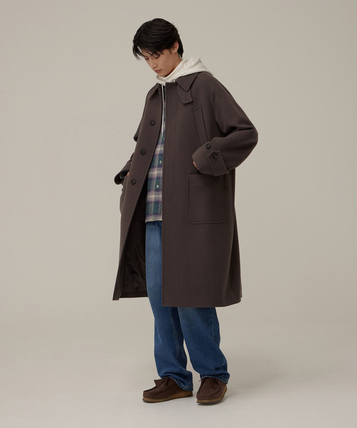 MUSINSA COVERNAT Cozy Wool Blend Balmacaan Coat Charcoal - Main Image