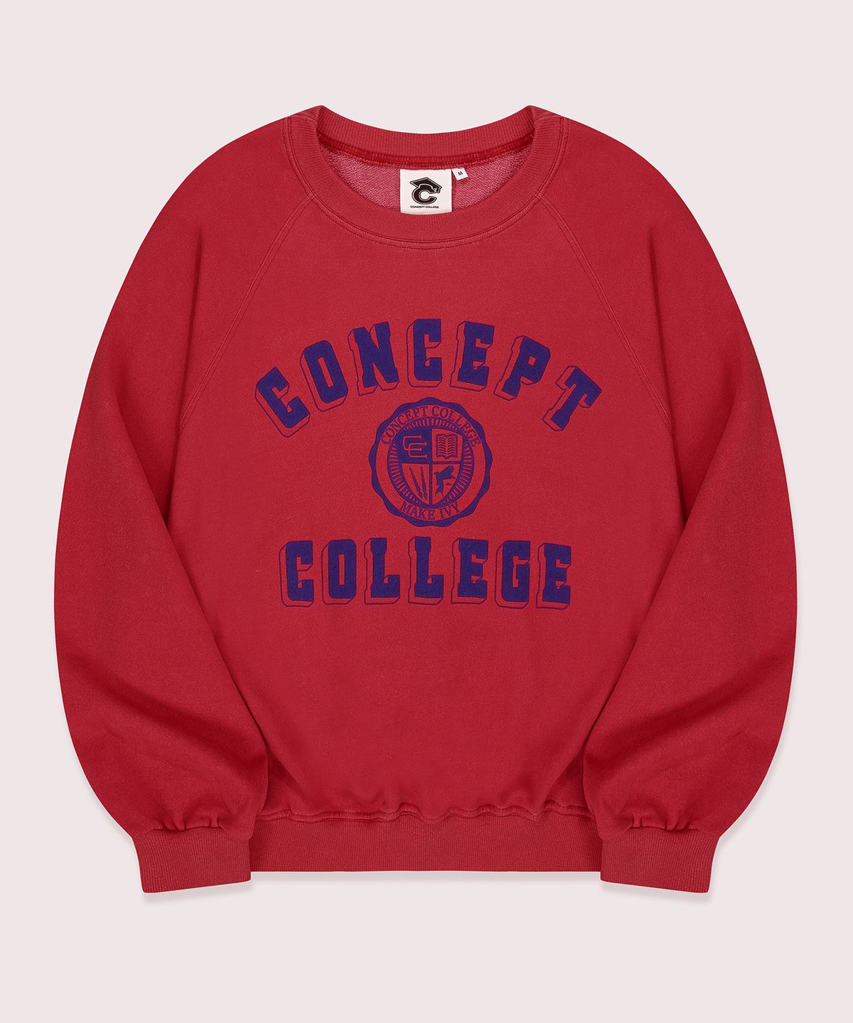 컨셉트컬리지(CONCEPTCOLLEGE) 클래식 빅 로고 피그먼트 래글런 스웨트셔츠_빈티지레드 [남녀공용]