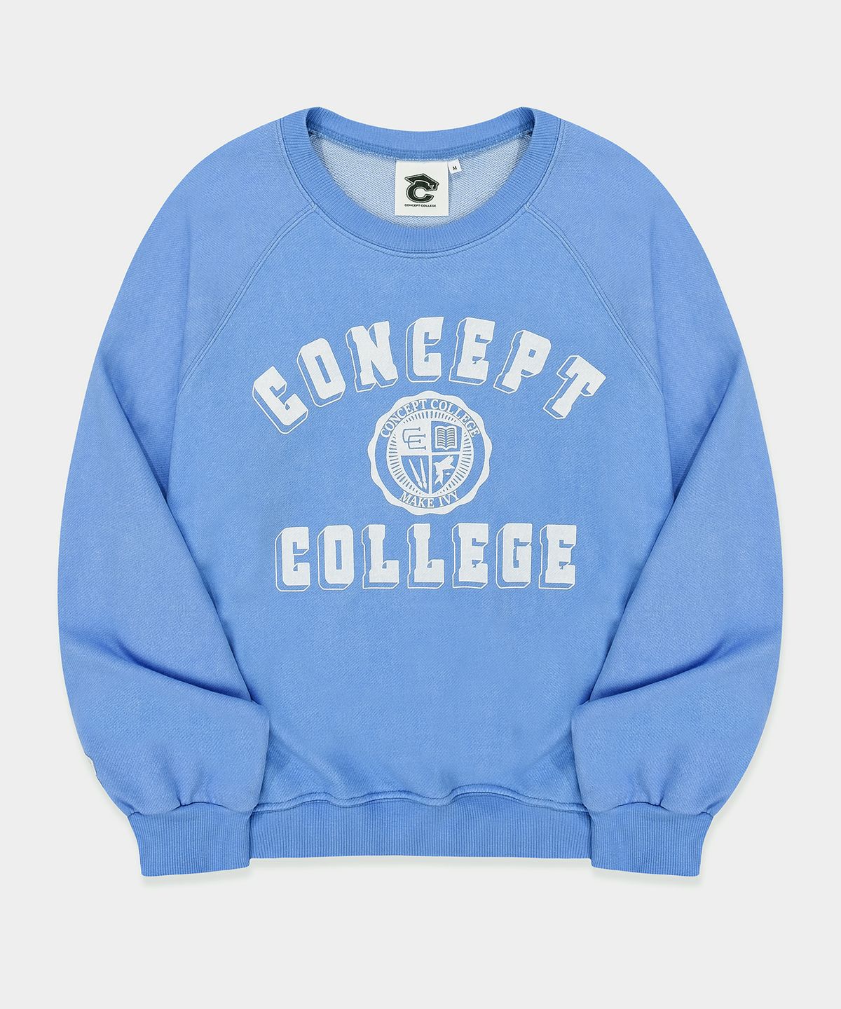 컨셉트컬리지(CONCEPTCOLLEGE) 클래식 빅 로고 피그먼트 래글런 스웨트셔츠_빈티지블루 [남녀공용]