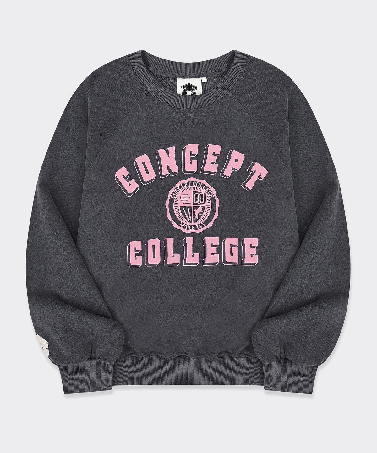 컨셉트컬리지(CONCEPTCOLLEGE) 클래식 빅 로고 피그먼트 래글런 스웨트셔츠_빈티지차콜 [남녀공용]