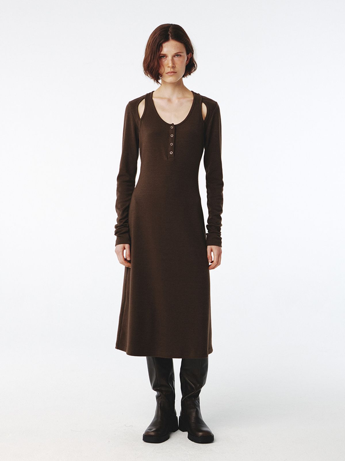 기준(KIJUN) Raglan Cut Jersey Dress Brown
