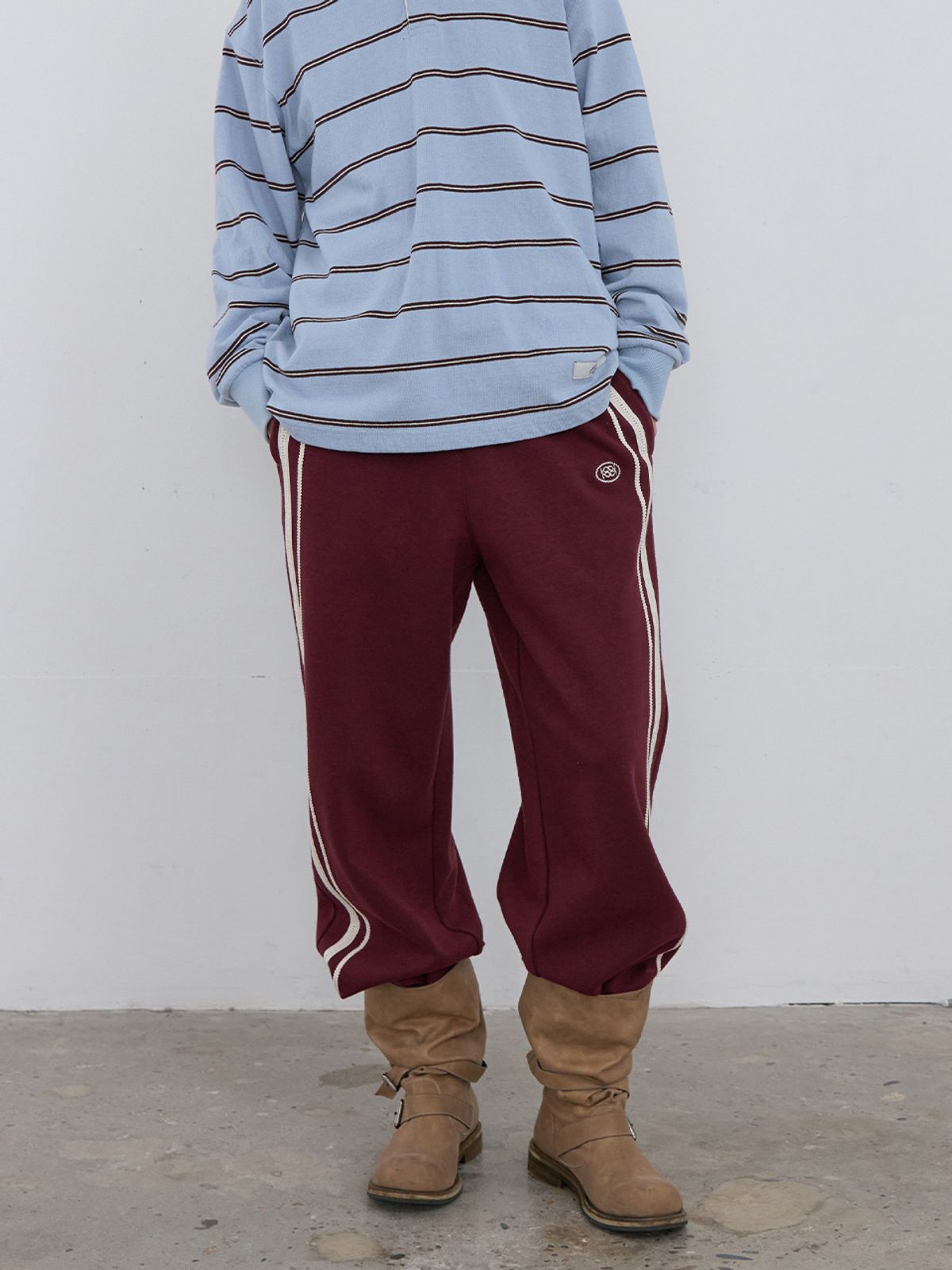 기준(KIJUN) Double Line Track Pants Burgundy
