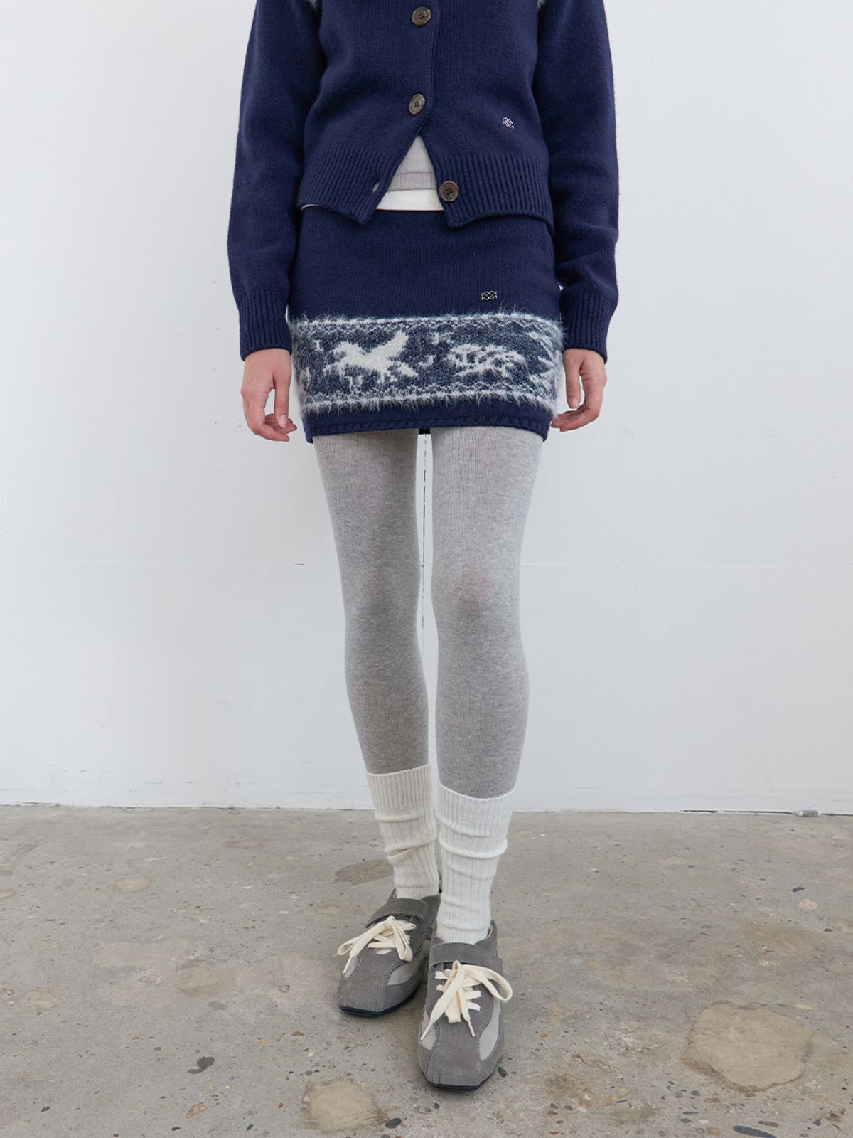 기준(KIJUN) Nordic Knit Mini Skirt Navy