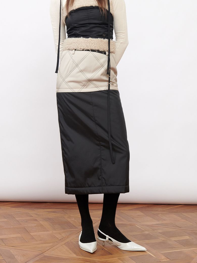 Quilted Midi Skirt Beige Black