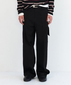 DROP CARGO COTTON TROUSERS - BLACK