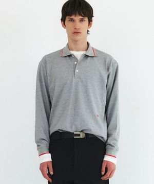TIPPED COTTON PIQUE POLO - MELANGE GREY