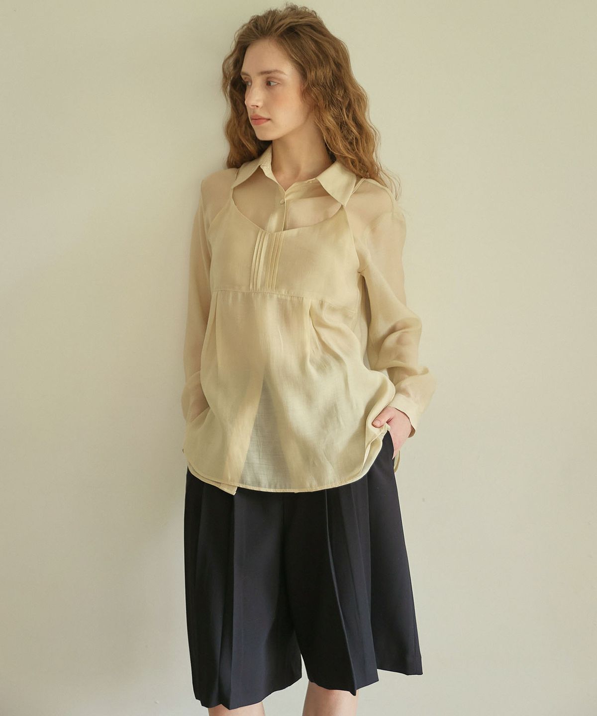 아우로(OURO) SHEER BUSTIER SET-UP [ BEIGE ]