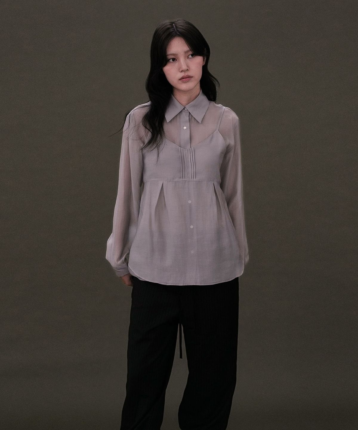 아우로(OURO) SHEER BUSTIER SET-UP [ GRAY ]