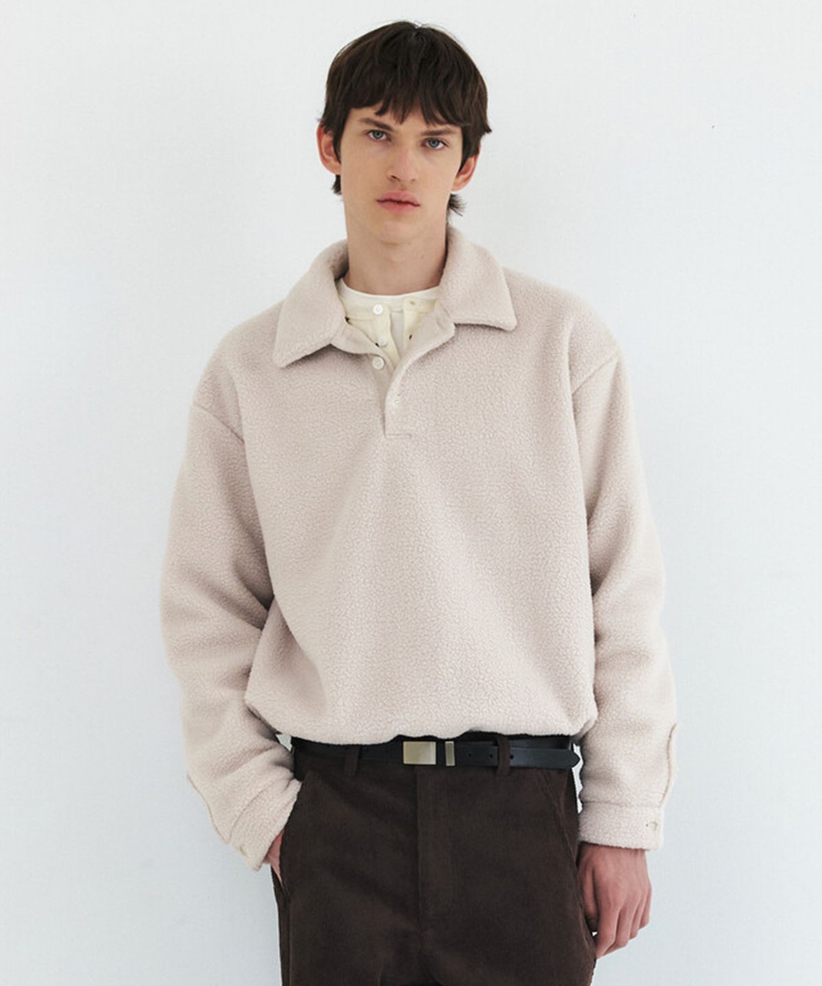 윈더(WINDER) SHEARING FLEECE POLO - CREAM