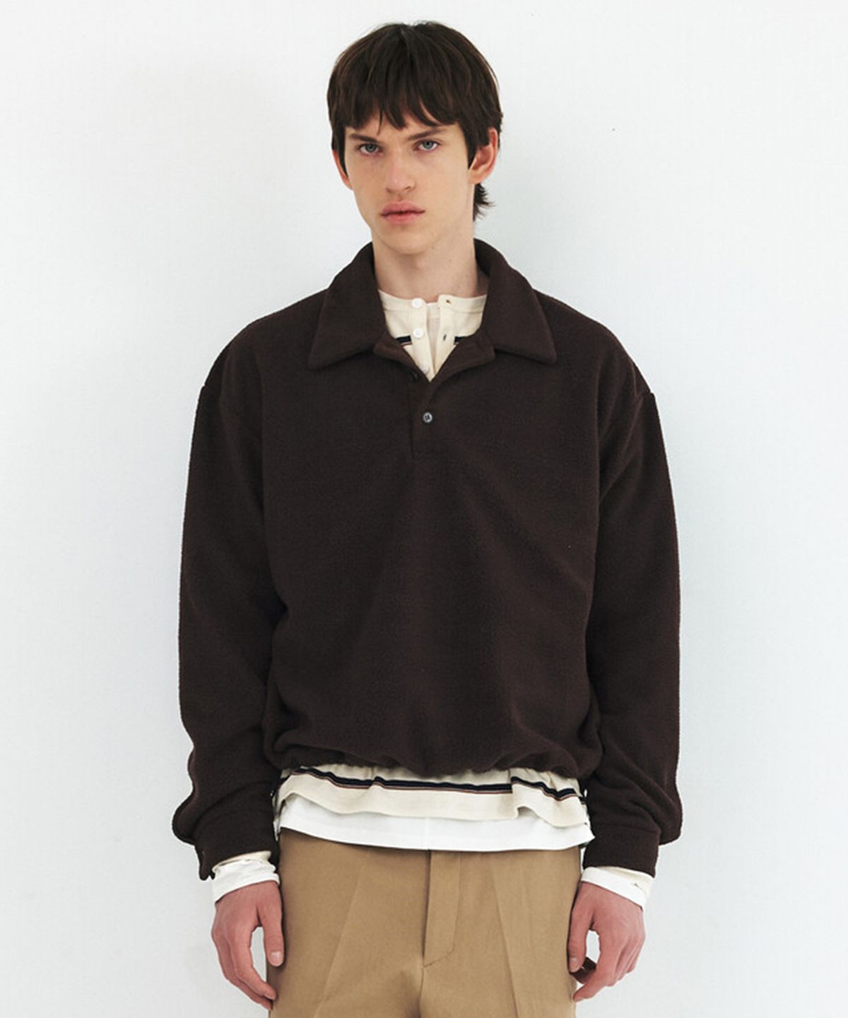윈더(WINDER) SHEARING FLEECE POLO - BROWN