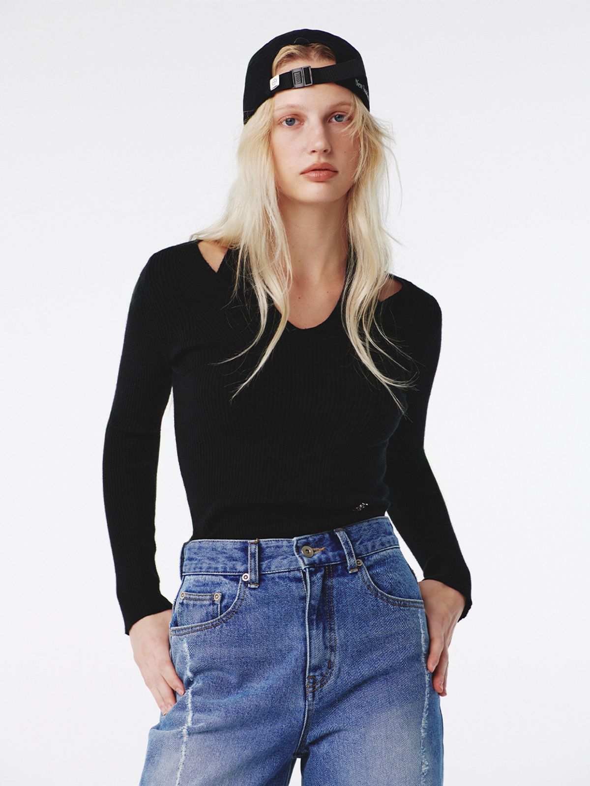 기준(KIJUN) Layered Halter Knit Top Black