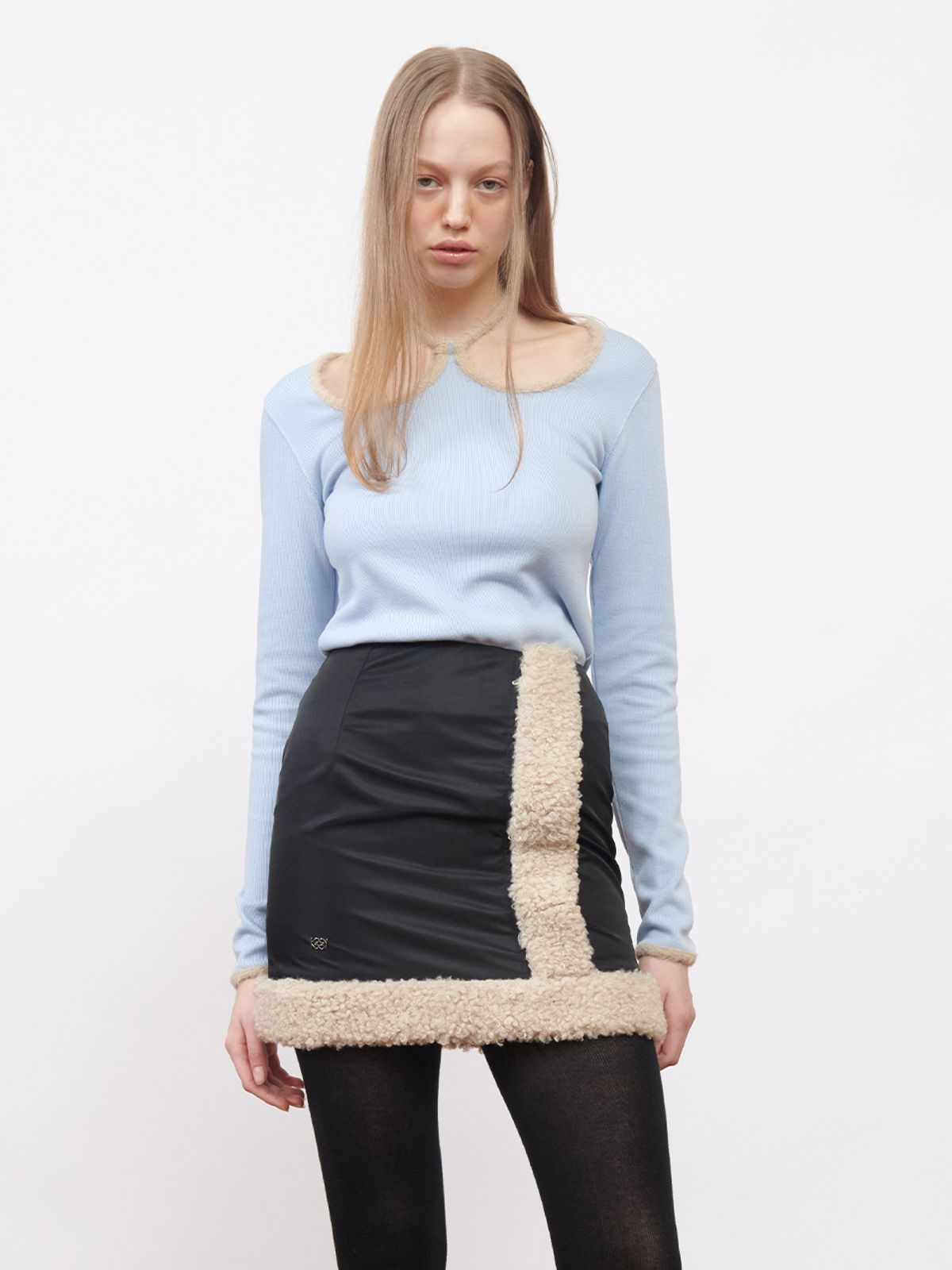 기준(KIJUN) W-Neck Jersey Top Sky Blue