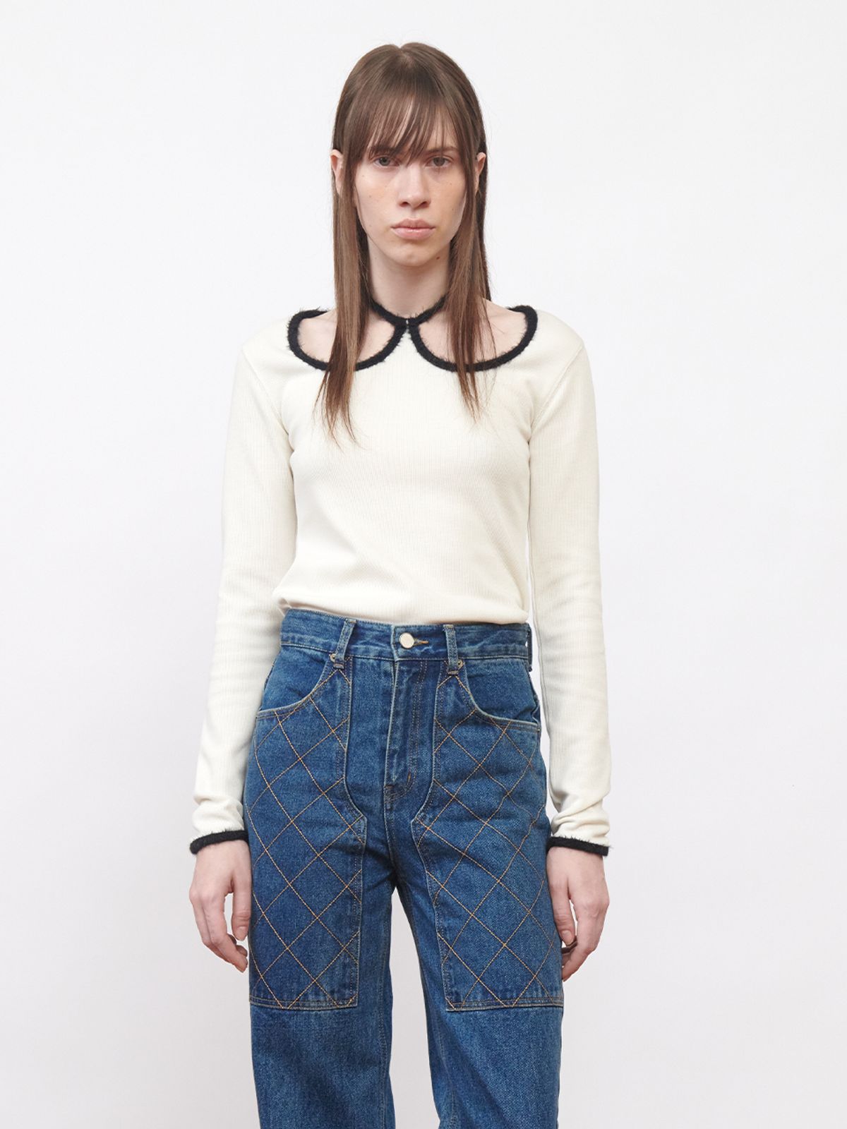 기준(KIJUN) W-Neck Jersey Top Ivory