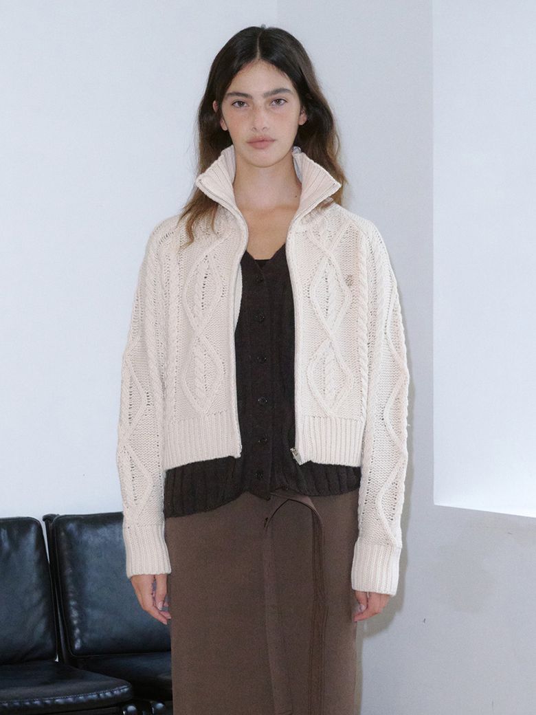 Cable Knit Zip-Up Ivory