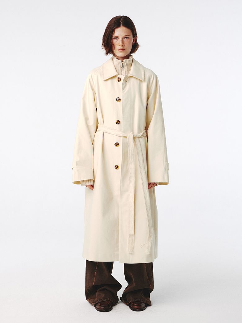 Blanket Stitch Raglan Coat Ivory
