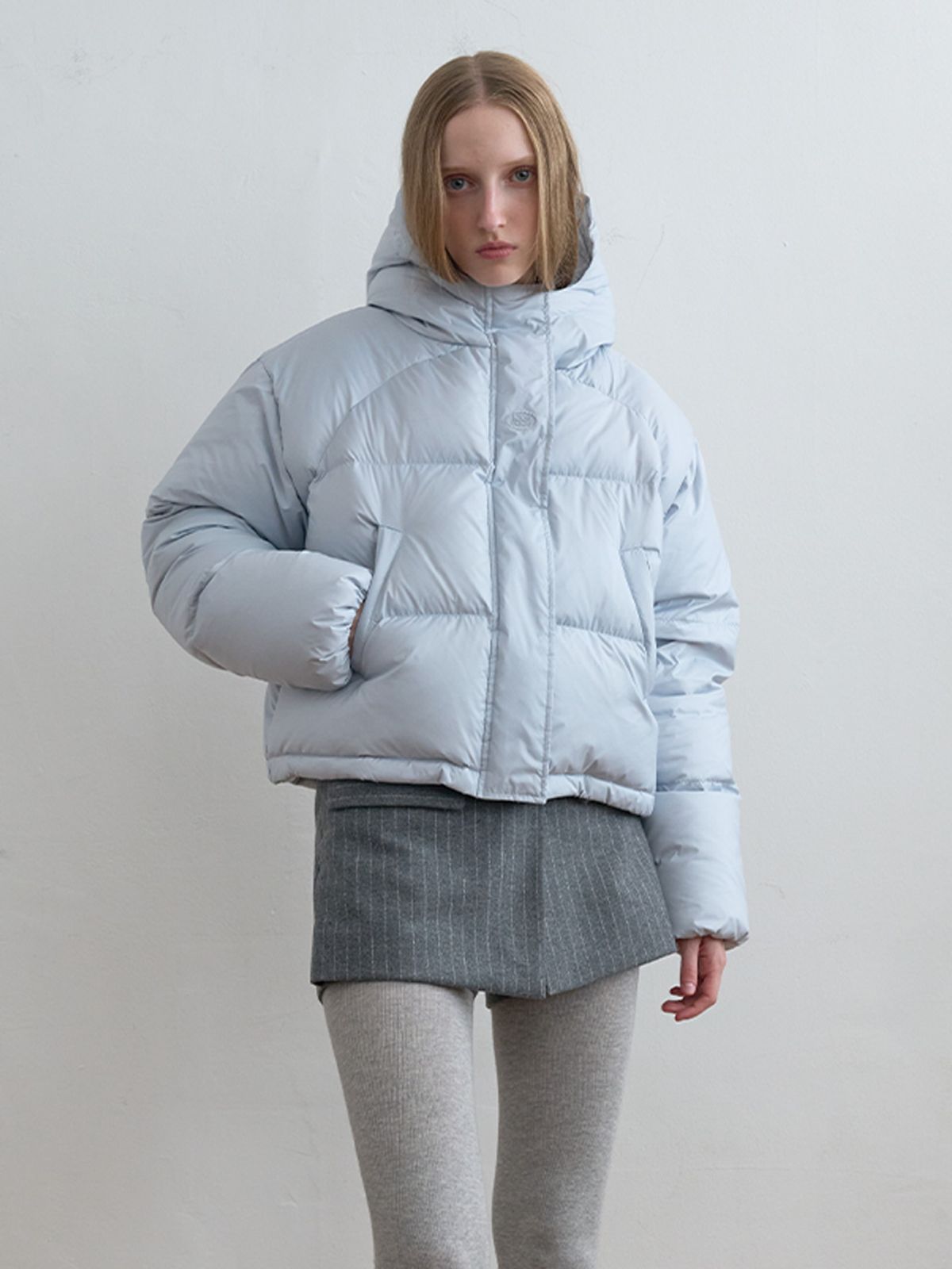 기준(KIJUN) Arc Puffer Jacket Silver Blue