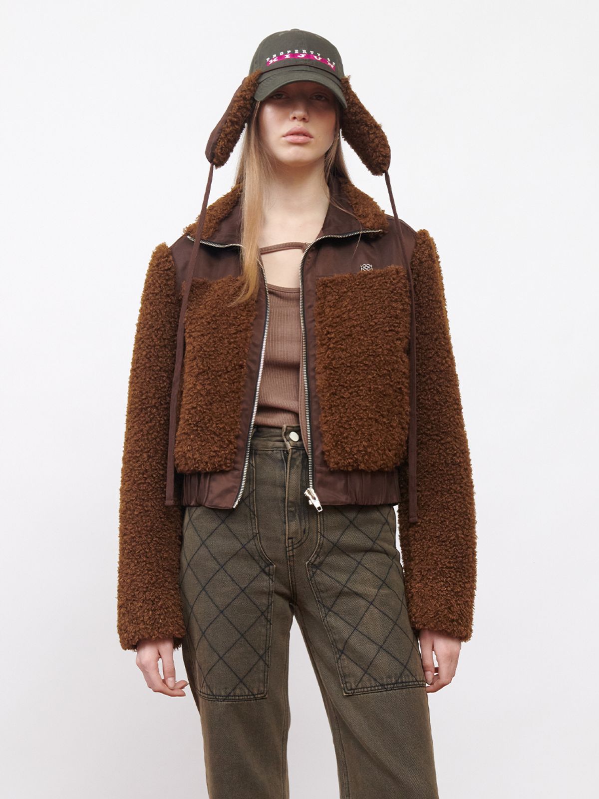 기준(KIJUN) Shearling Nylon Jacket Brown
