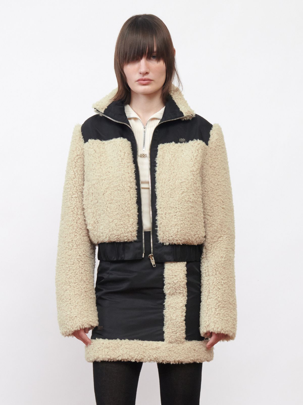 기준(KIJUN) Shearling Nylon Jacket Beige Black