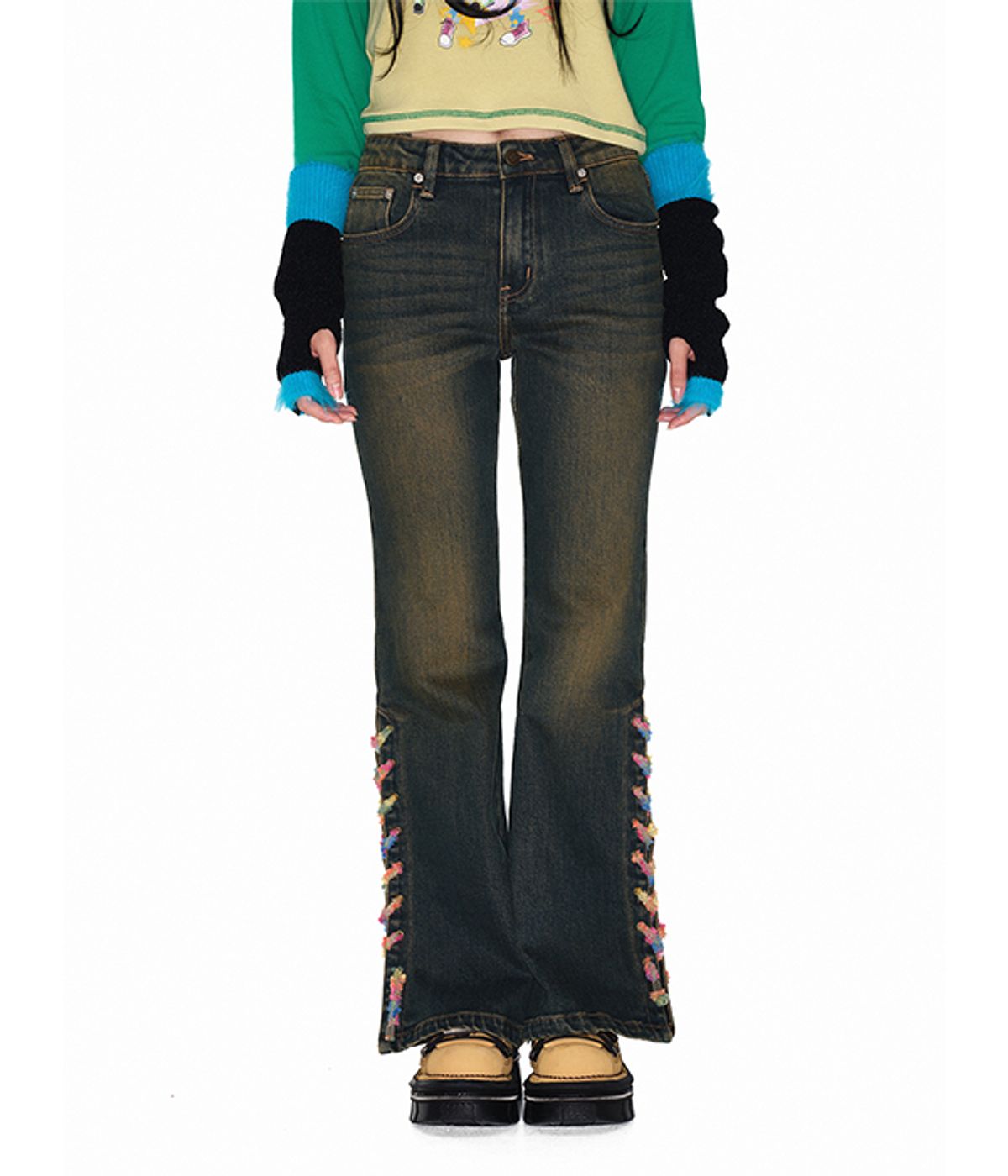 유쓰배쓰(YOUTHBATH) Knit string denim pants_blue