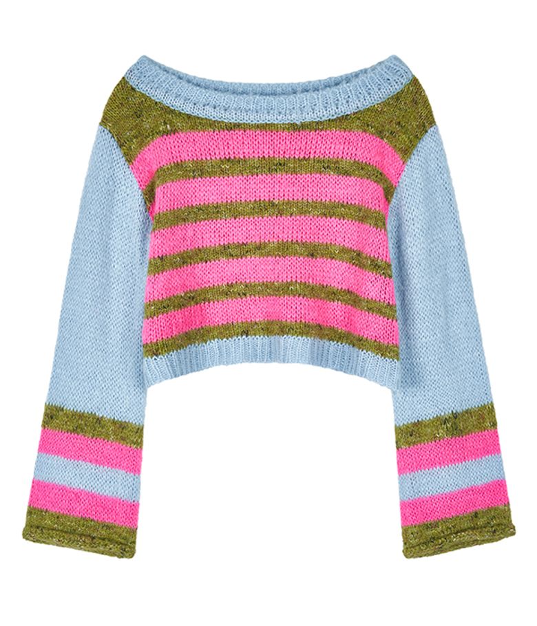Color stripe cropped knit_pink