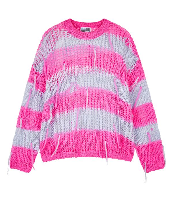 【YOUTHBATH】 Stripepartialdamageknit_pink MUSINSA公式 | YOUTHBATH Stripe partial damage knit_pink