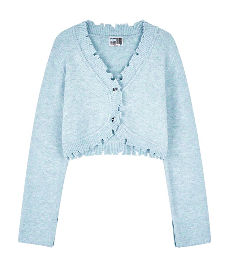 Damage cropped cardigan_light blue