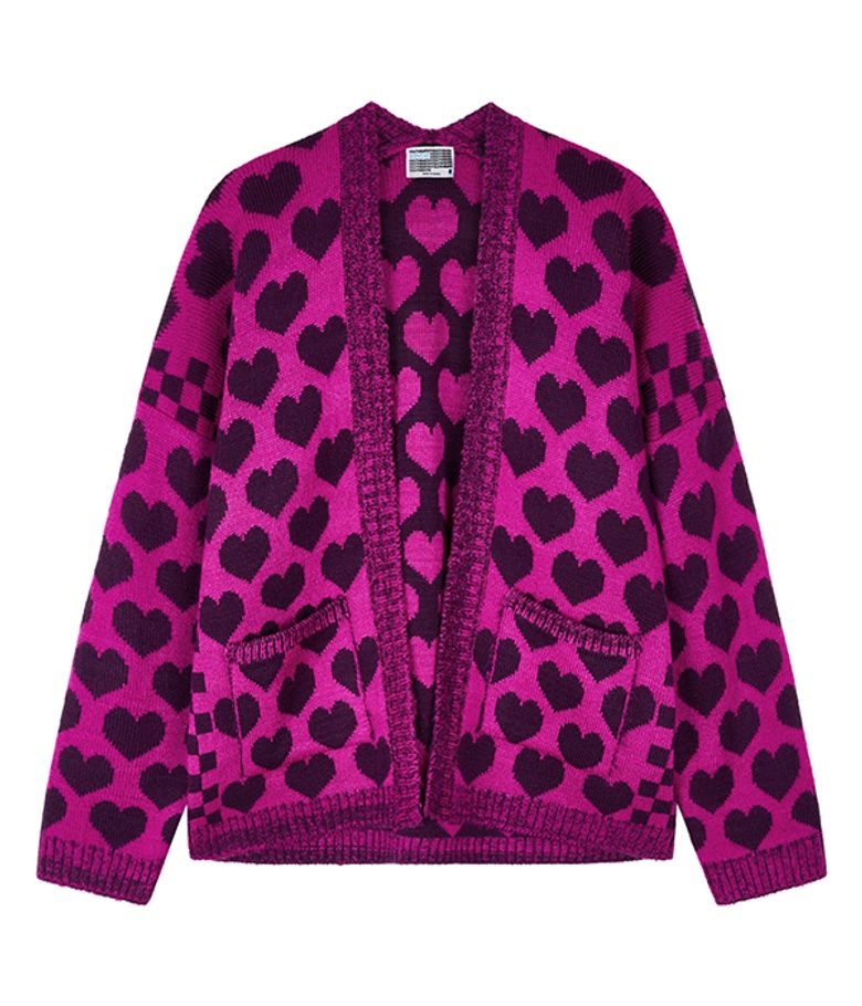 Heart check cardigan_magenta