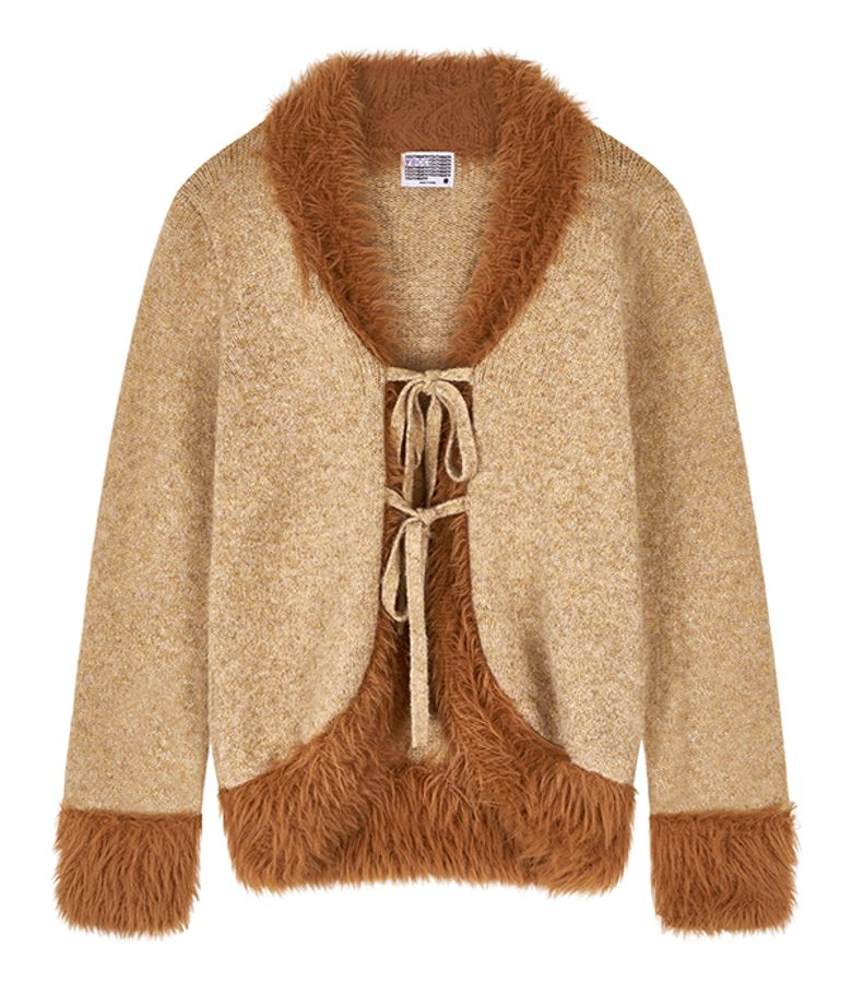 Fur collar cardigan_beige