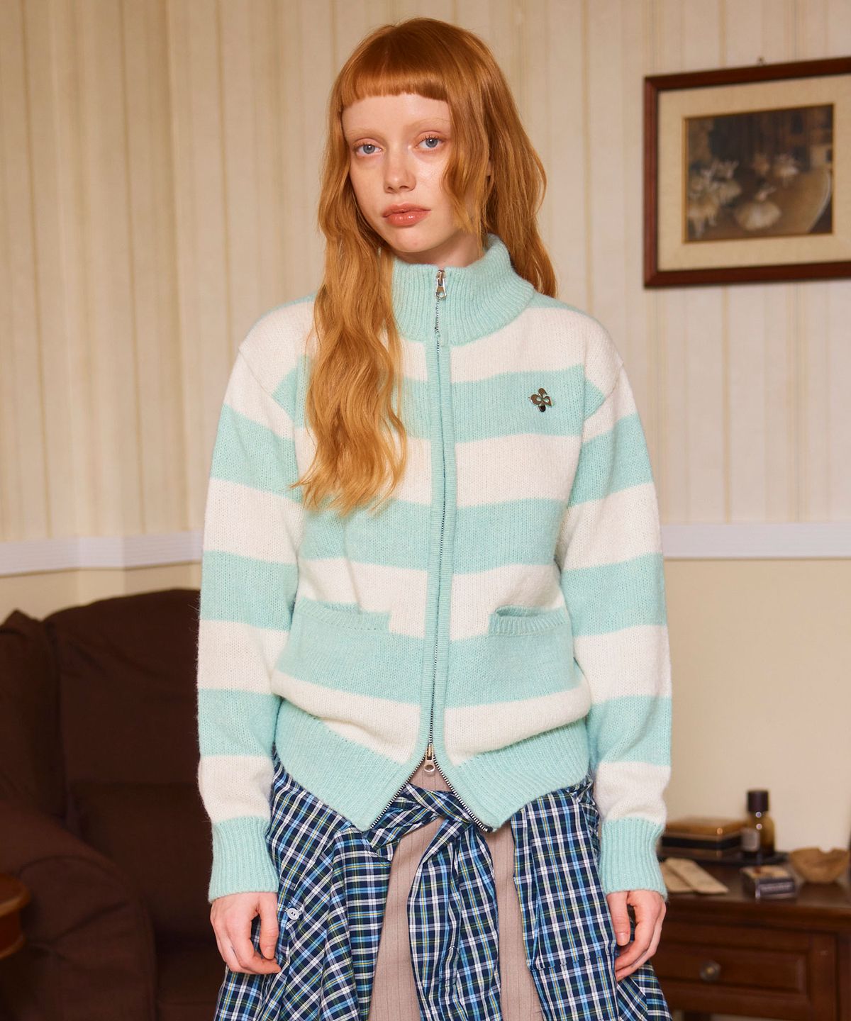 헤레틱(HERETIC) STRIPE KNIT ZIP-UP JACKET / mint