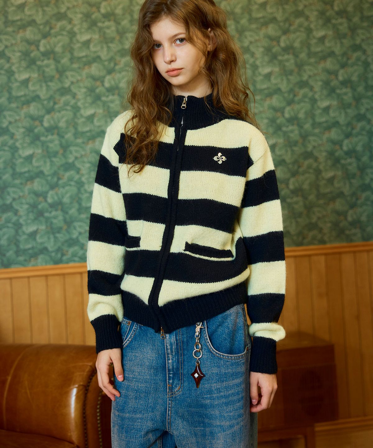 헤레틱(HERETIC) STRIPE KNIT ZIP-UP JACKET / butter