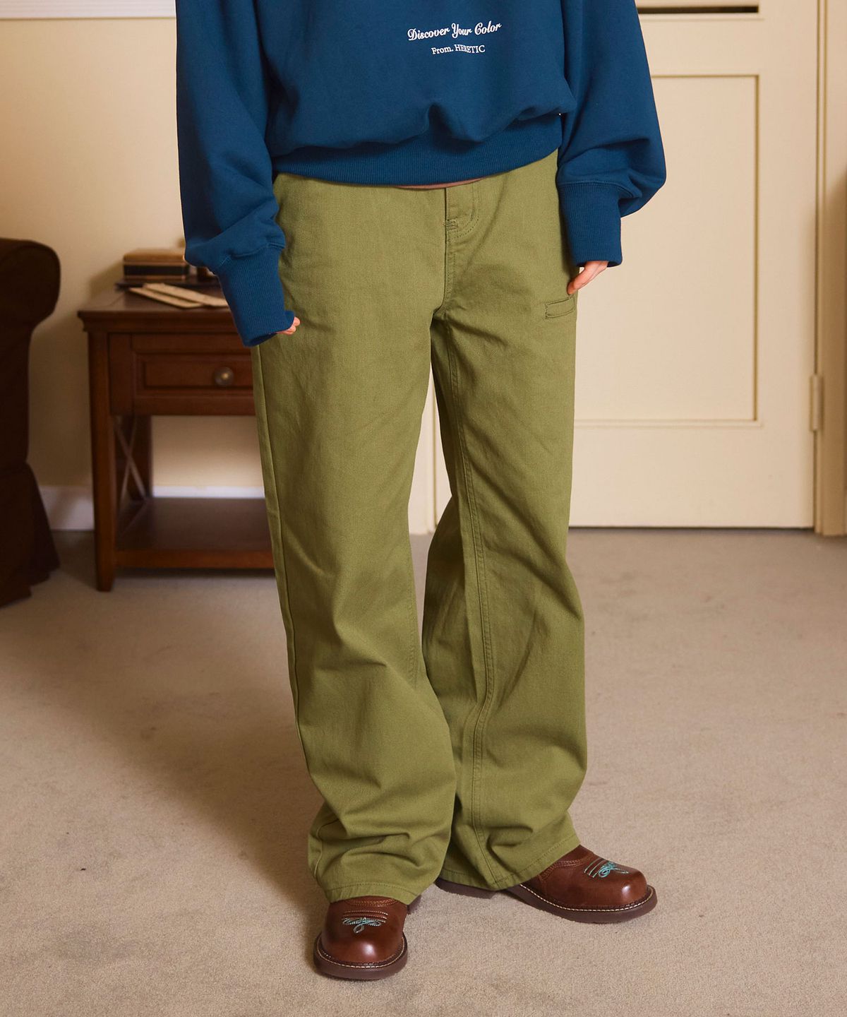 헤레틱(HERETIC) BUTTON COTTON PANTS / olive