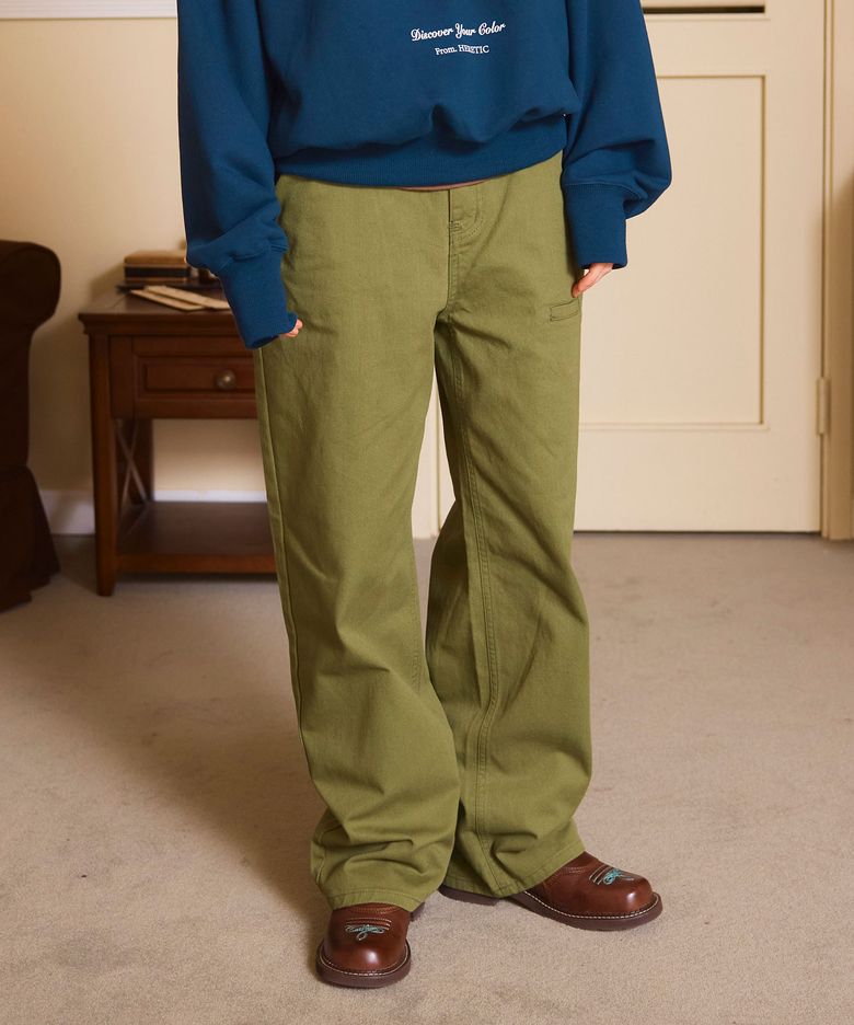 BUTTON COTTON PANTS / olive