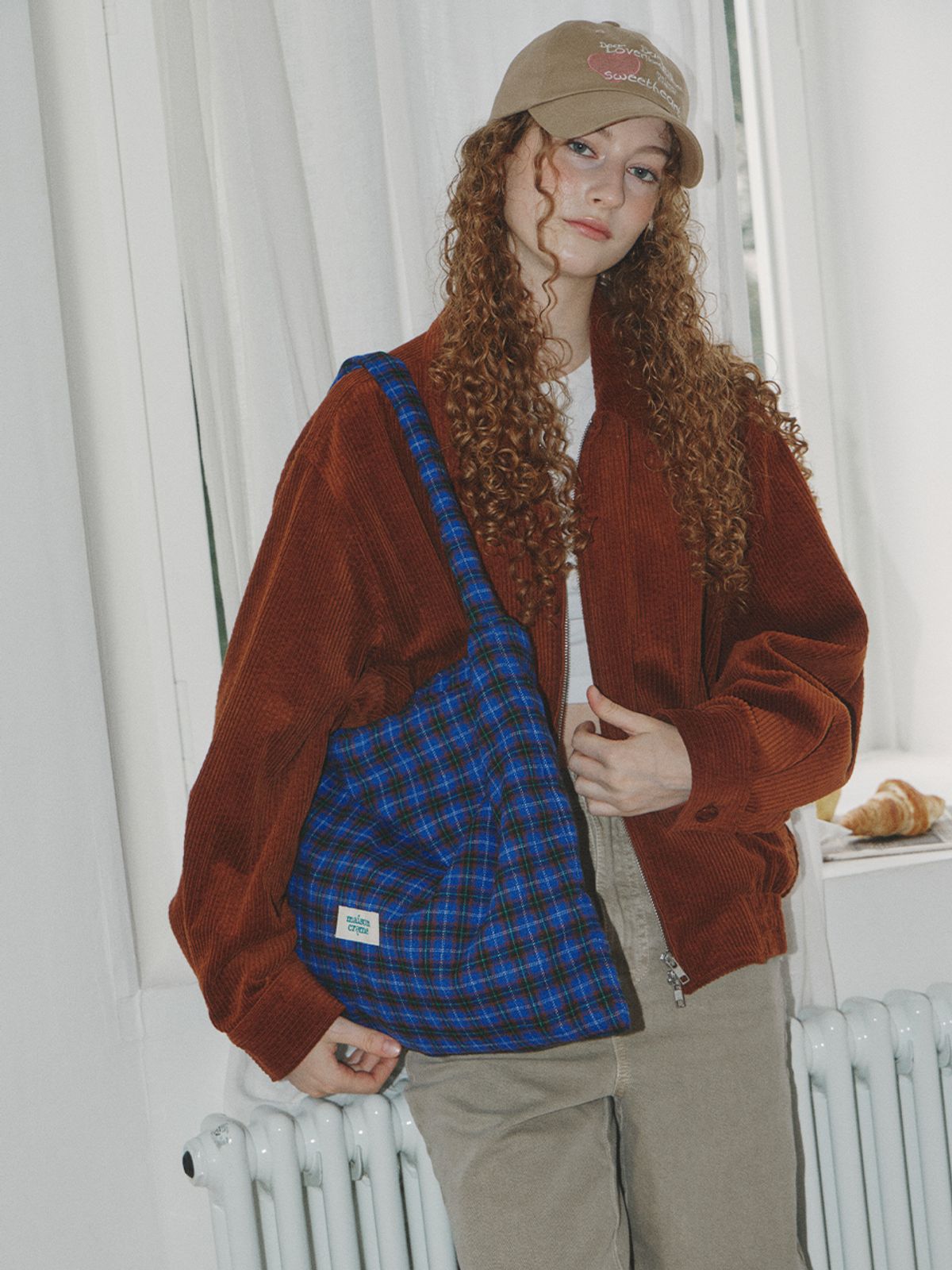 메종크렘(MAISON CREME) Check flannel Ecobag _ Cobalt Blue