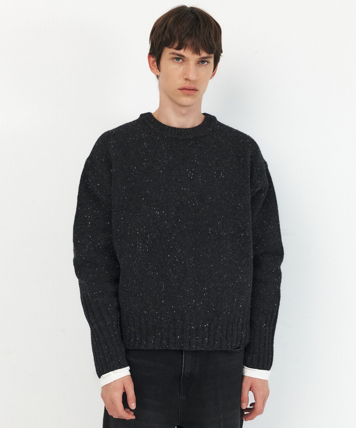 윈더(WINDER) MODIFIED WOOL KNIT SWEATER - GLITTER CHARCOAL