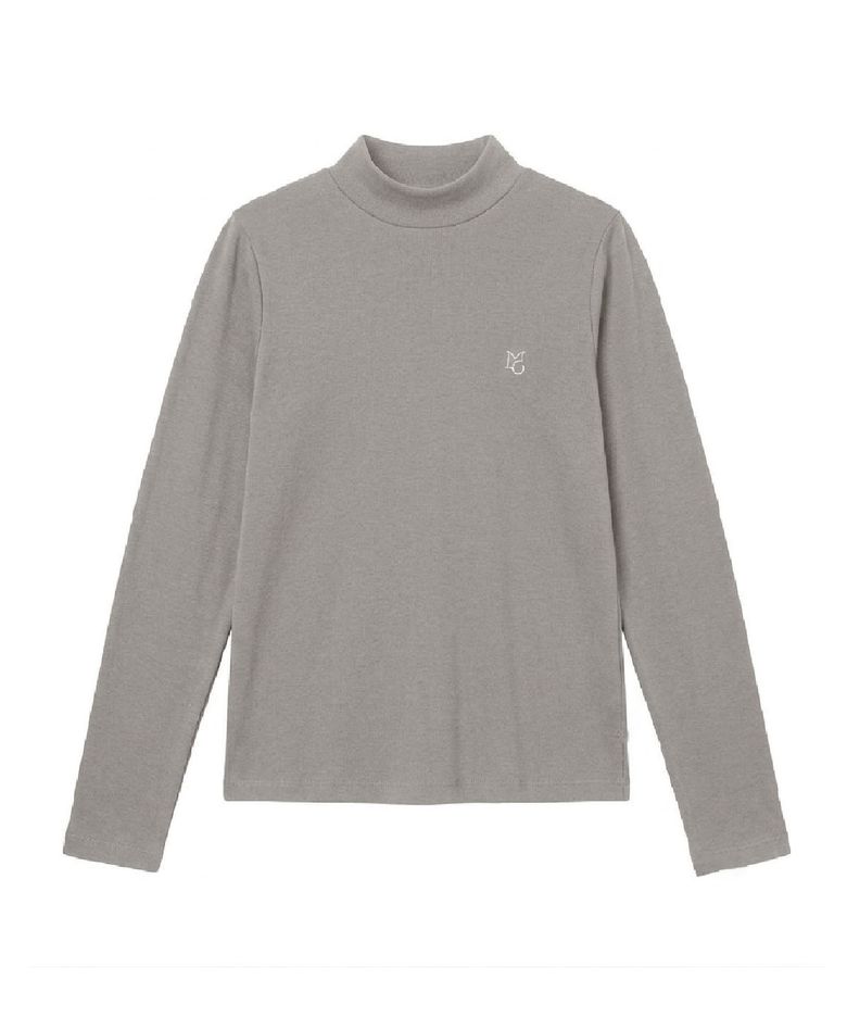 wool basic turtleneck top - gray beige