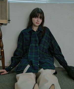 Round Sleeve Tie Check Shirt - Green