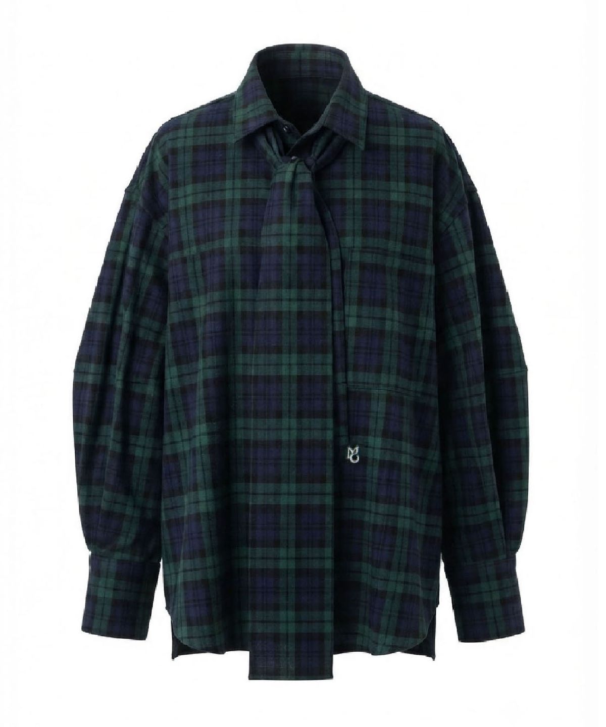 무아르모아(MOIREMOA) Round Sleeve Tie Check Shirt - Green