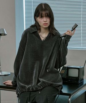 Corduroy velour String T Shirt - Dark Gray