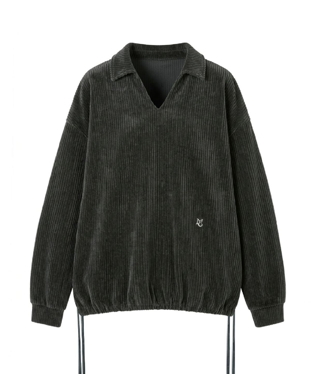 무아르모아(MOIREMOA) Corduroy velour String T Shirt - Dark Gray