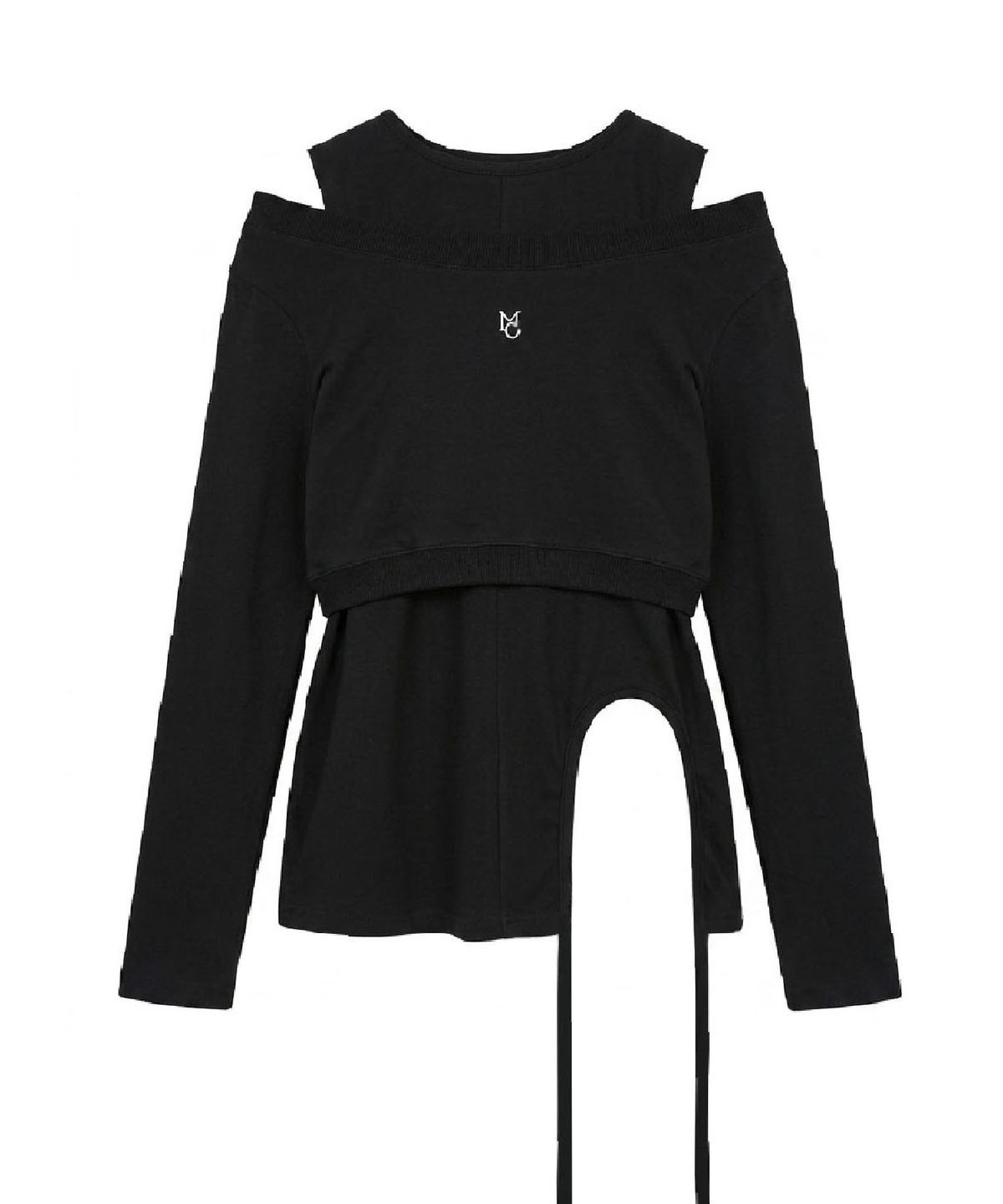 무아르모아(MOIREMOA) Slit Layered String Top Set - Black