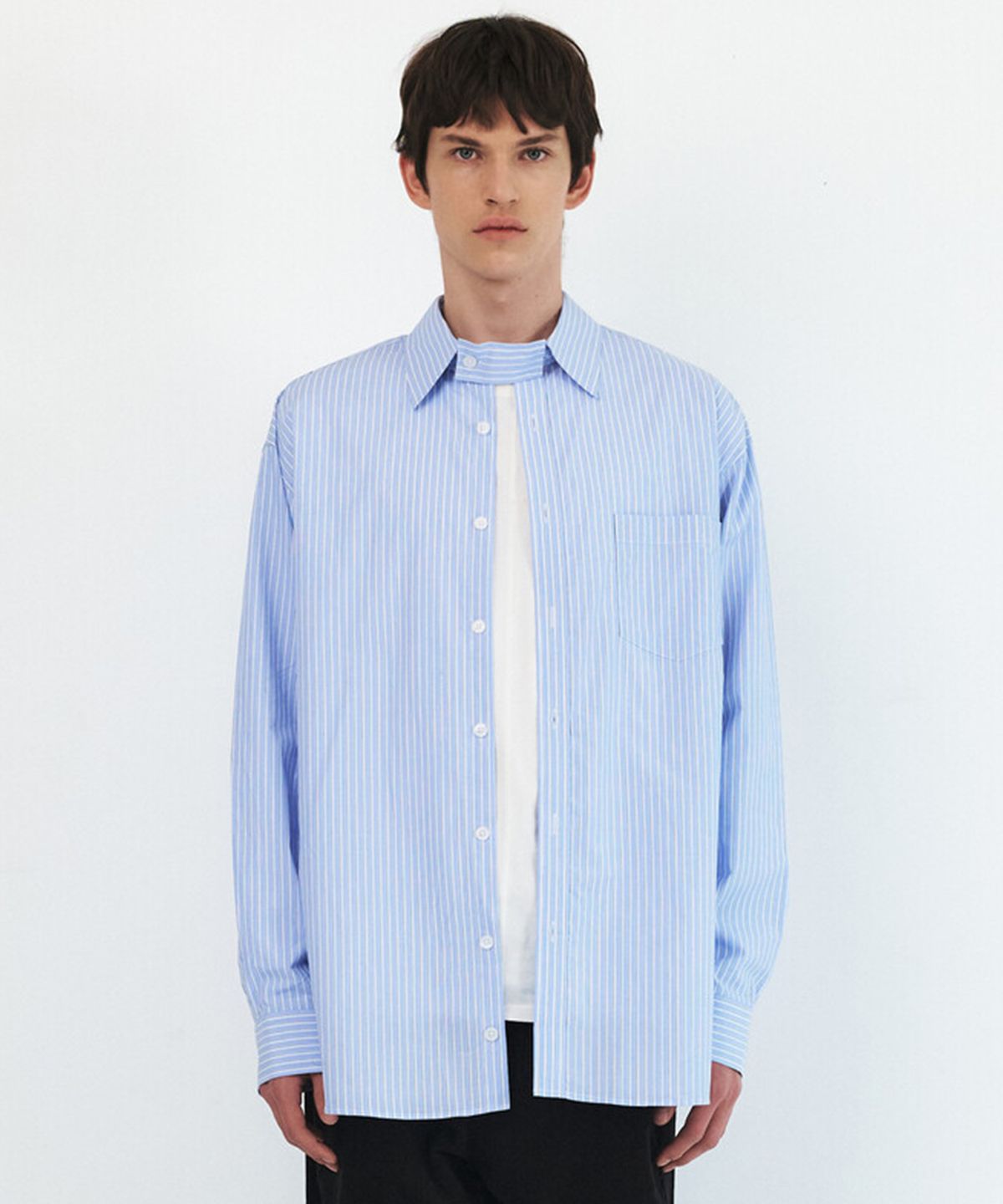 윈더(WINDER) CEDRIC STRIPE COTTON SHIRTS - LIGHT BLUE