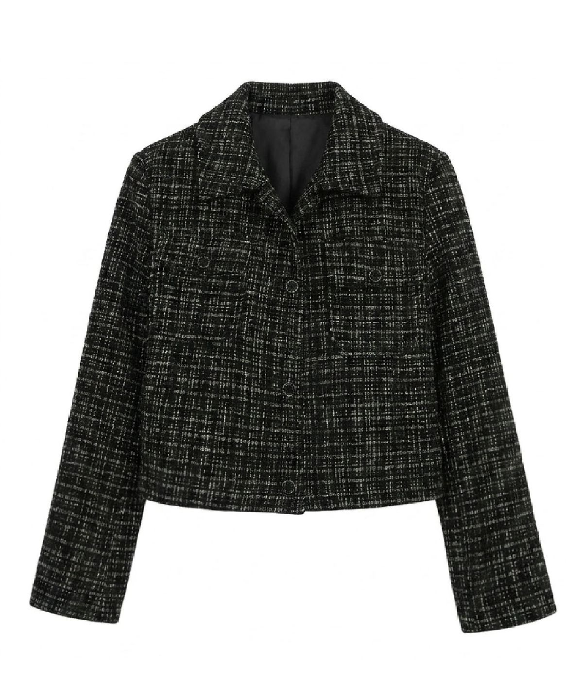 무아르모아(MOIREMOA) Collar Tweed Single Jacket - Black