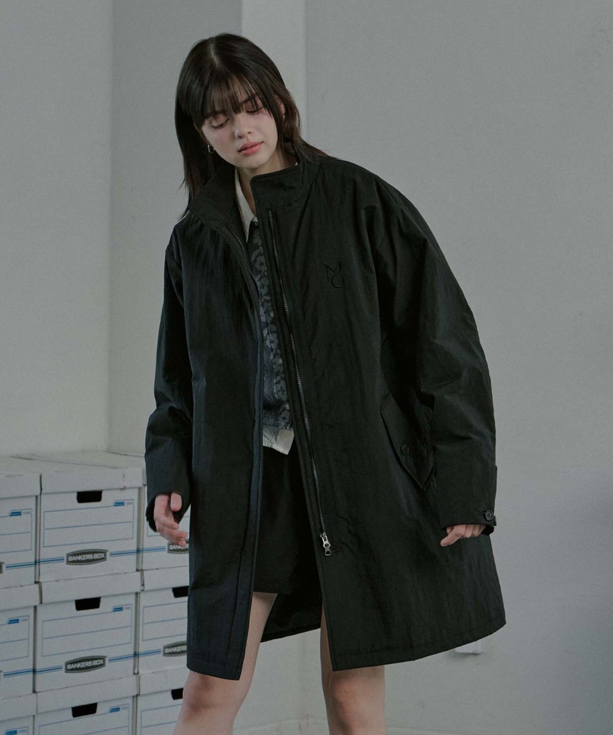 무아르모아(MOIREMOA) Soft Padding Mod Coat-Black