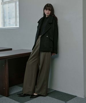Wool Blend semi wide pants - Grayish Brown
