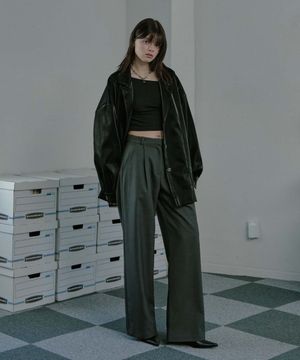 Wool Blend semi wide pants - Charcoal