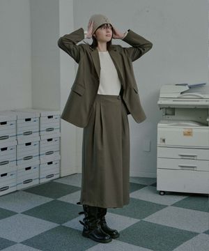 wool bland pin tuck wrap skirt - Grayish Brown