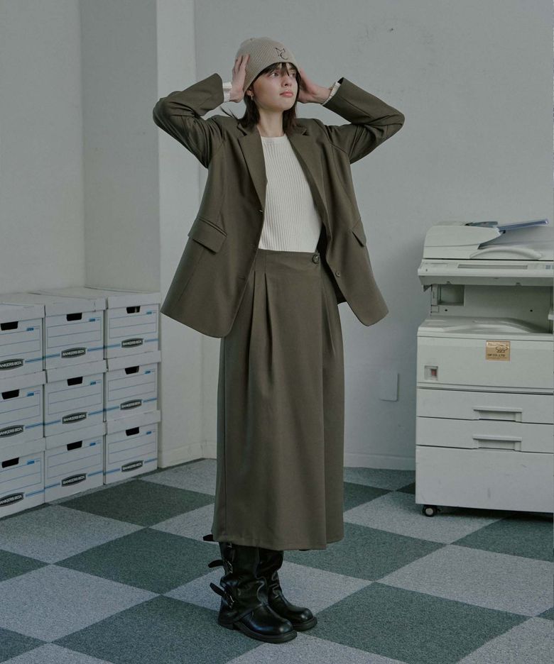 wool bland pin tuck wrap skirt - Grayish Brown