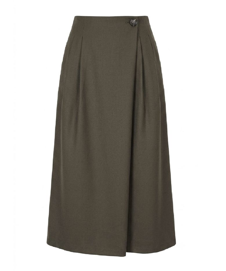 wool bland pin tuck wrap skirt - Grayish Brown