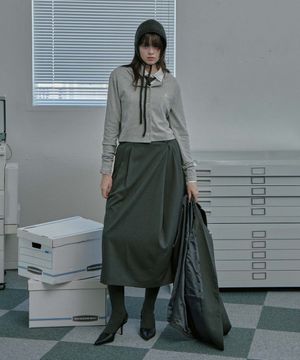 wool bland pin tuck wrap skirt - Charcoal